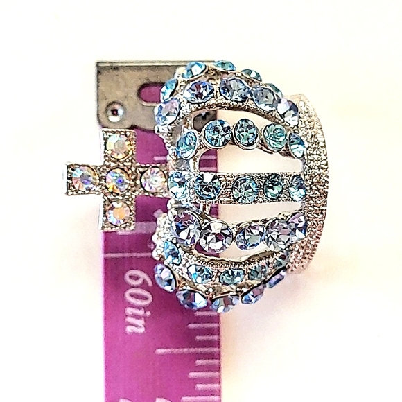 CROWN BROOCH PENDANT - VINTAGE BLUE RHINESTONES - Picture 6 of 8